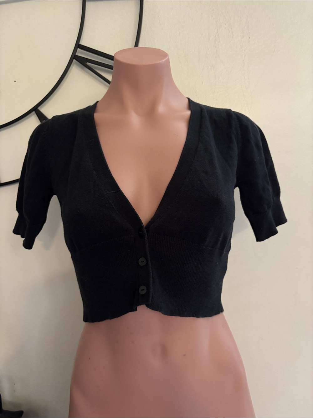 #309 Black Cropped Button-Front Women's Top